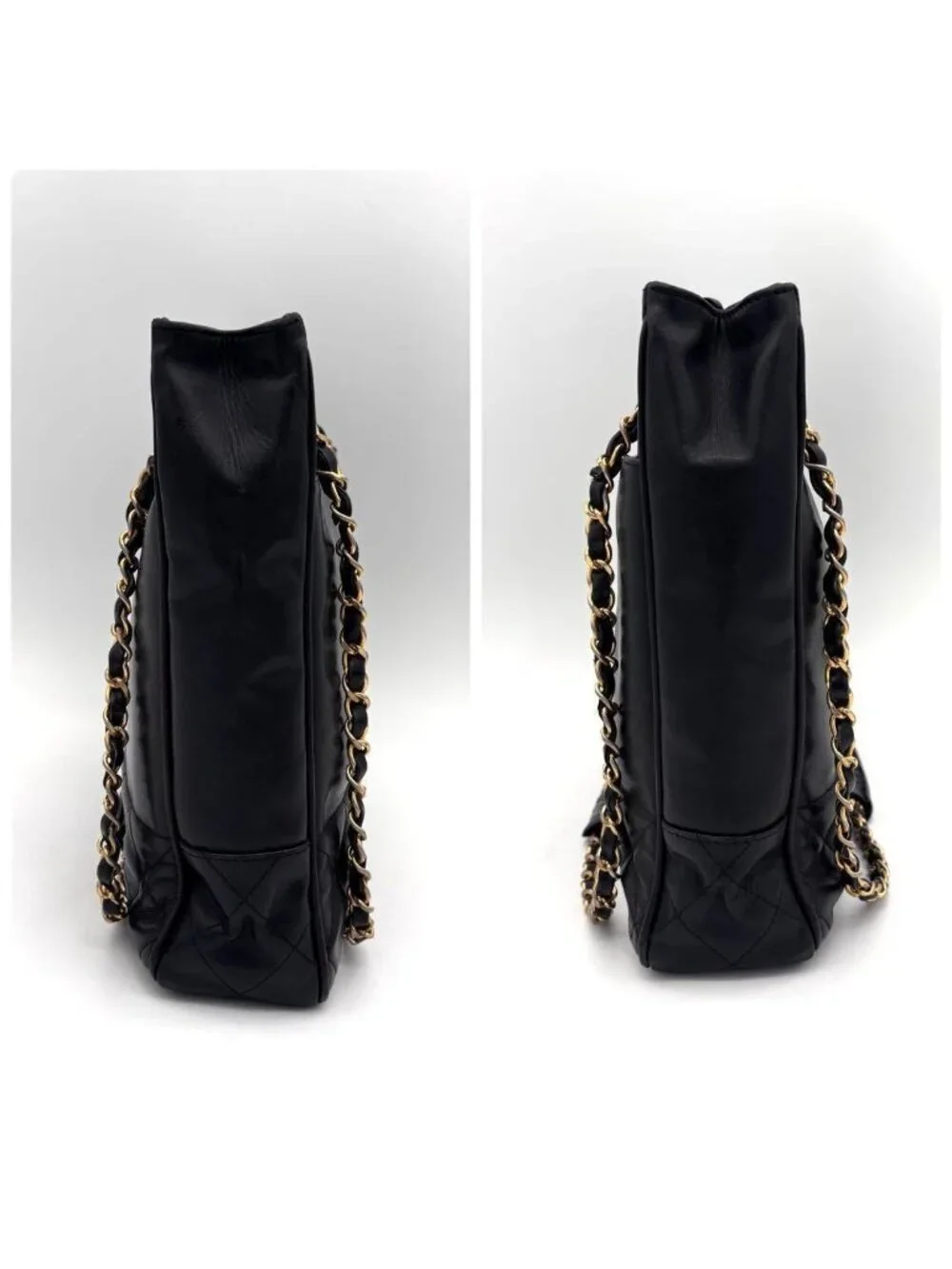 Chanel Quilted Lambskin Chain Shoulder Bag Black Gold